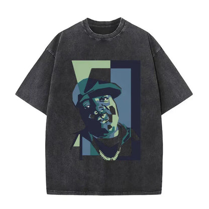 Black oversized dangerous vintage washed t-shirt featuring a biggie smalls tshirt graphic with teal hip hop tees accents