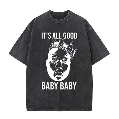 Black distressed cotton biggie smalls tshirt featuring white graphic and text in a dangerous vintage washed hip hop tees style