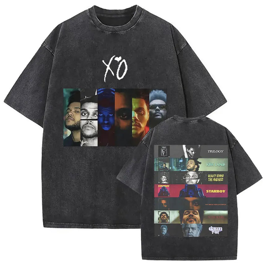 Black distressed cotton t-shirt featuring xxxtentacion album art for hours til dawn playboi carti tour hip hop fashion