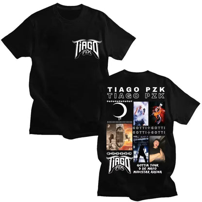 Black cotton oversized popular tee featuring rapper tiago pzk vintage hip hop tour graphic for movistar arena 2026