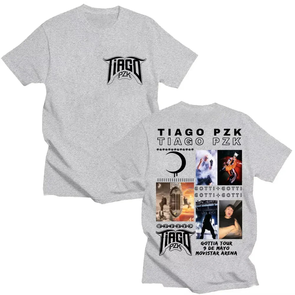 Heather gray cotton oversized popular tee featuring vintage hip hop rapper tiago pzk tour 2026 graphic print