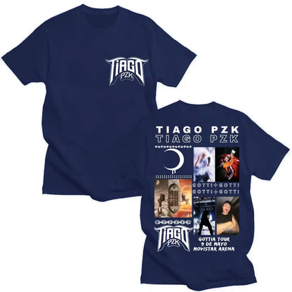 Navy blue cotton oversized t-shirt featuring rapper tiago pzk tour vintage hip hop graphic design for men and women