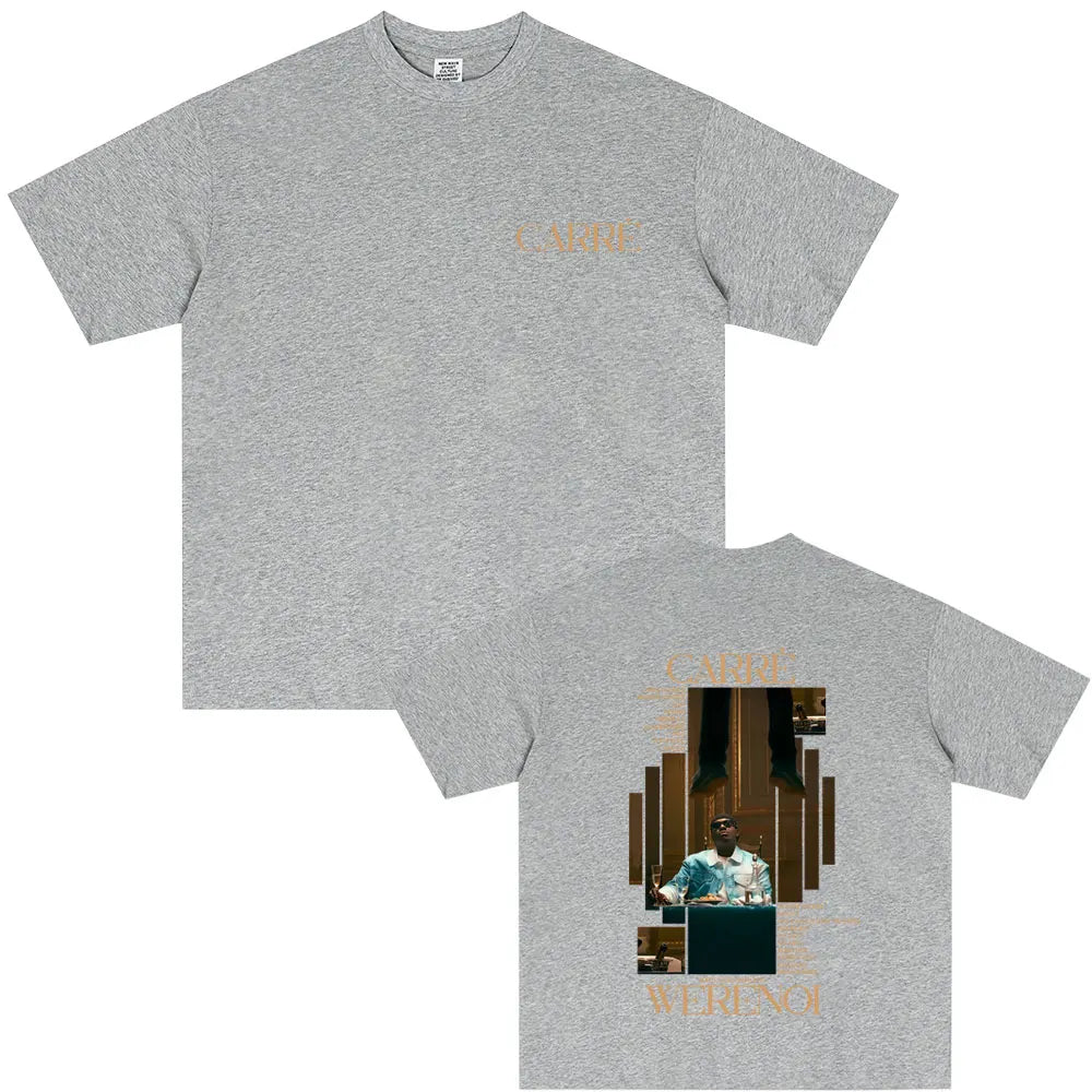 Gray heathered cotton casual vintage tshirt with album graphic print of man in sunglasses for hip hop fashion