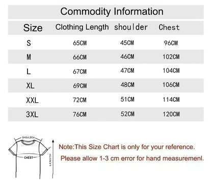 Size chart in centimeters for rapper werenoi hip hop fashion male casual vintage graphic print t shirt in sizes s to 3xl