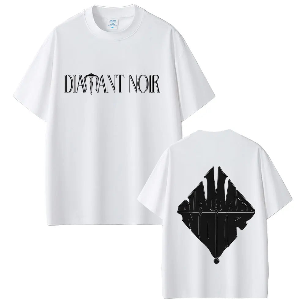 White cotton rapper werenoi diamant noir graphic t-shirt with black text front and bold logo on back for female casual vintage wear
