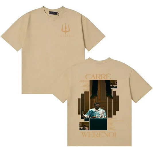 Beige rapper werenoi diamant short-sleeved t-shirt with front logo and back graphic print for fans casual oversized style