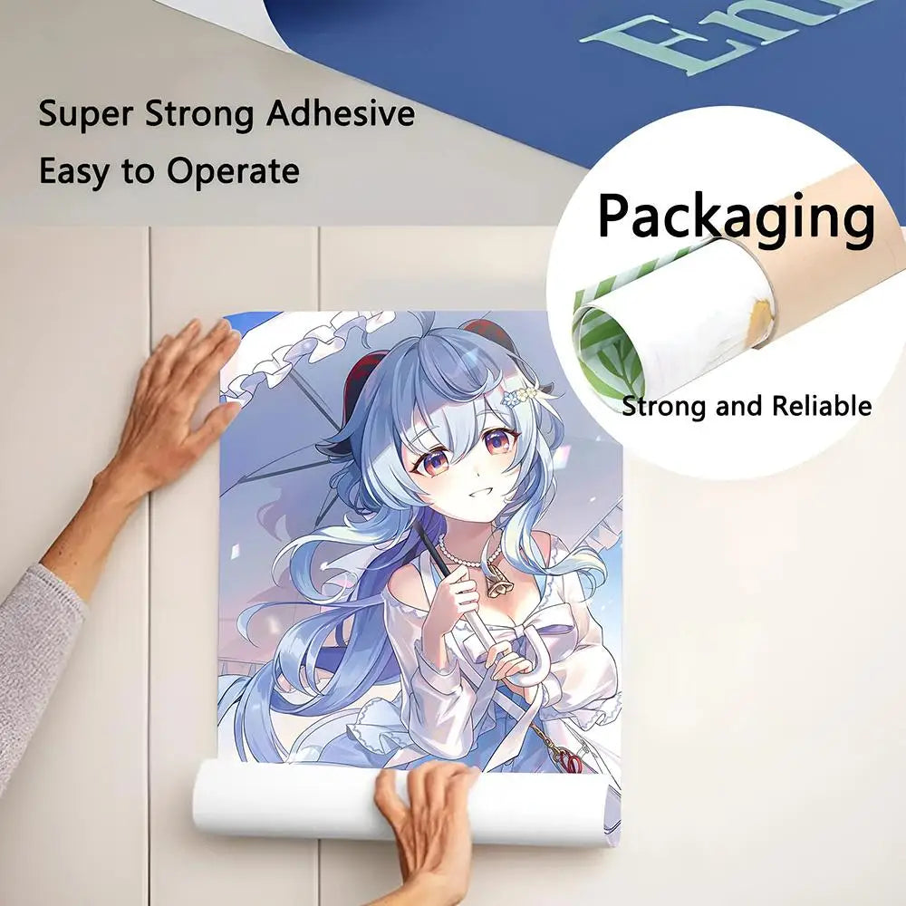 Blue-haired anime character wall decal album cover poster with lace design printed on pp paper for room bar decoration