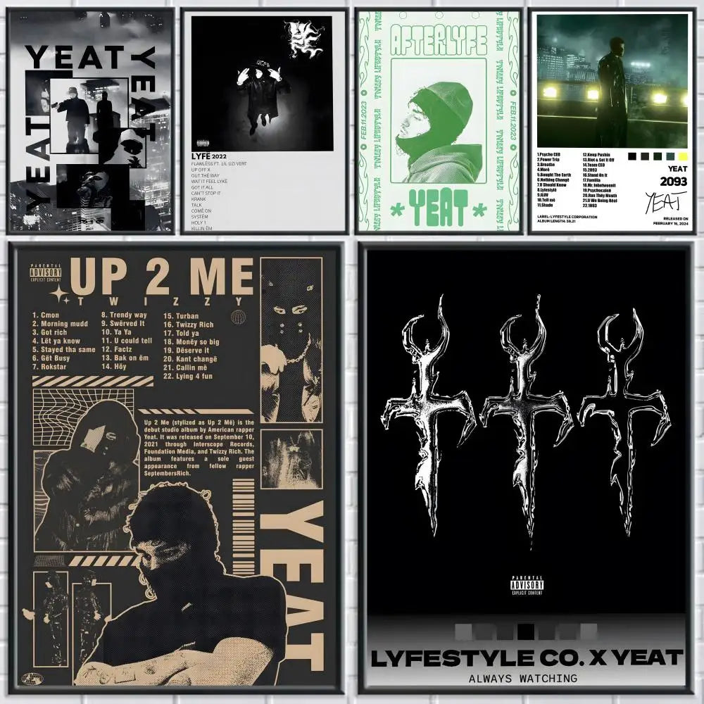 A rapper yeat album cover poster with six unique designs printed on pp paper for trendy aesthetic wall and room bar decoration