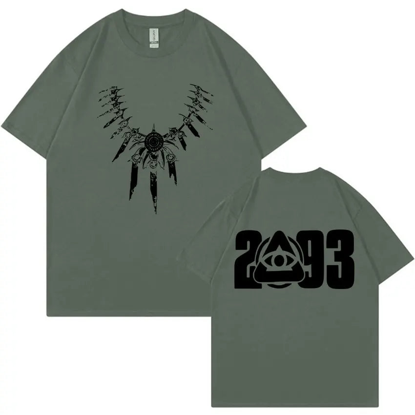 Olive green gothic tshirt mens summer oversized y2k with black ornate necklace graphic front and quality casual cotton material