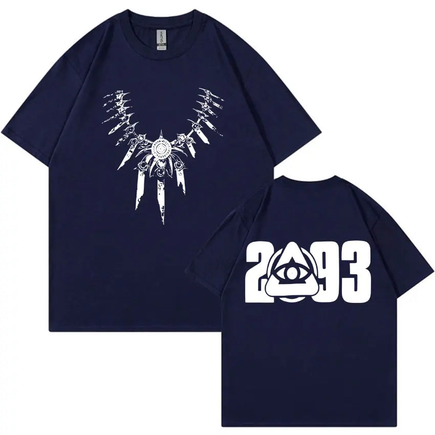 Navy blue summer oversized y2k gothic tshirt mens featuring white graphic design in quality casual cotton short sleeve
