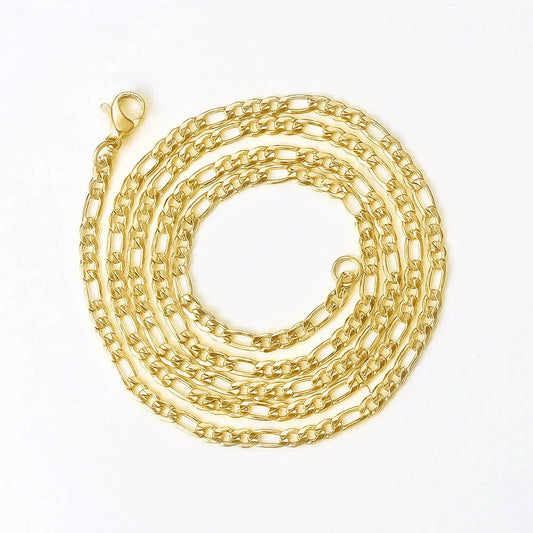 Gold-colored polished 3mm stainless steel hip hop figaro chain with lobster clasp miami cuban chains choker necklace