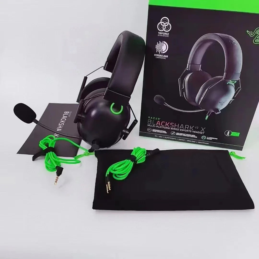 Black razer blackshark v2 x wired gaming headphone with surround sound for PS4 PS5 Nintendo Switch Xbox gaming setup