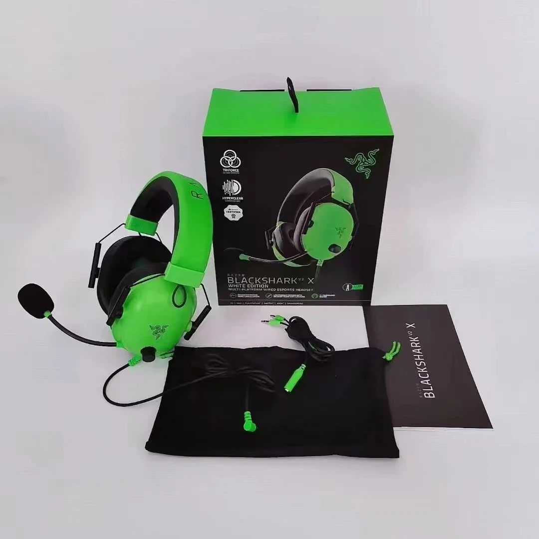 Vibrant green razer blackshark v2 x wired gaming headphone with surround sound for ps4 ps5 nintendo and xbox