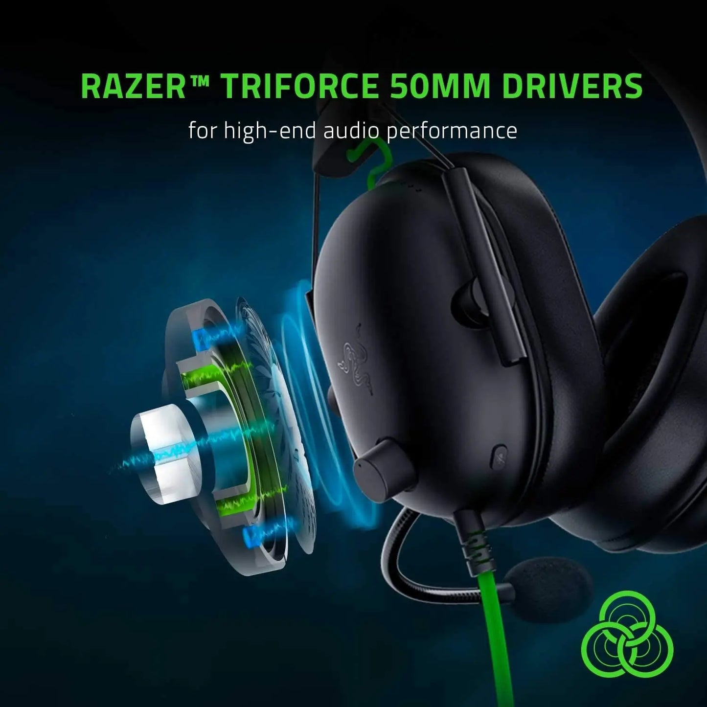 Razer blackshark v2 x wired gaming headphone with 50mm drivers and green accent cable for ps4 ps5 nintendo surround sound game