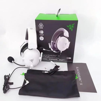 White razer blackshark v2 x wired gaming headphone with surround sound for ps4 ps5 nintendo and detachable microphone