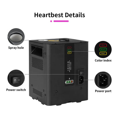 Black rectangular heartbest heat gun with spray hole and led indicators for rechargeable mini cold electronic equipment dmx use