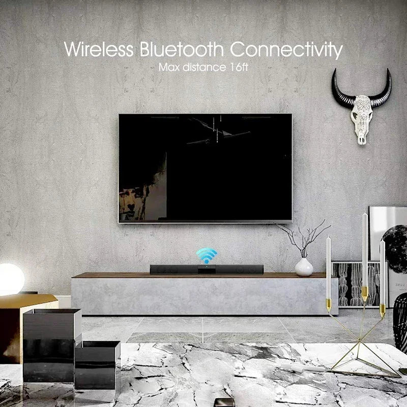 Black rechargeable wireless bluetooth speaker home theater soundbar powerful design with blue wi-fi symbol above