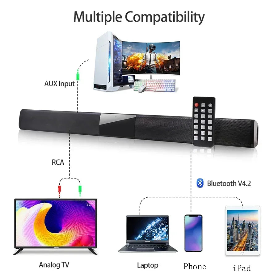 Black rechargeable wireless bluetooth speaker home theater soundbar powerful design with integrated remote control