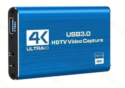 Blue metallic usb 3.0 hd video capture device with brushed finish for 4k ultrahd and edid hdtv camera functionality live streaming grabber