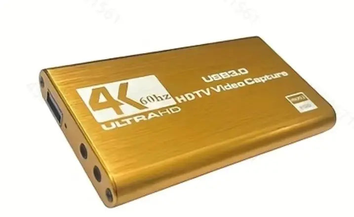 Gold-colored usb 3.0 external video capture device with 4k 60hz ultra hd and hdtv camera functionality for live streaming grabber recorder
