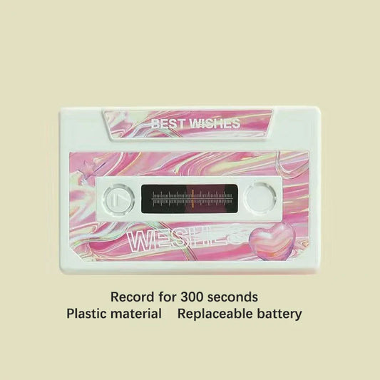 Pink and white marbled cassette tape-shaped recording voice card with heart design and best wishes text for diy greeting card recordable use