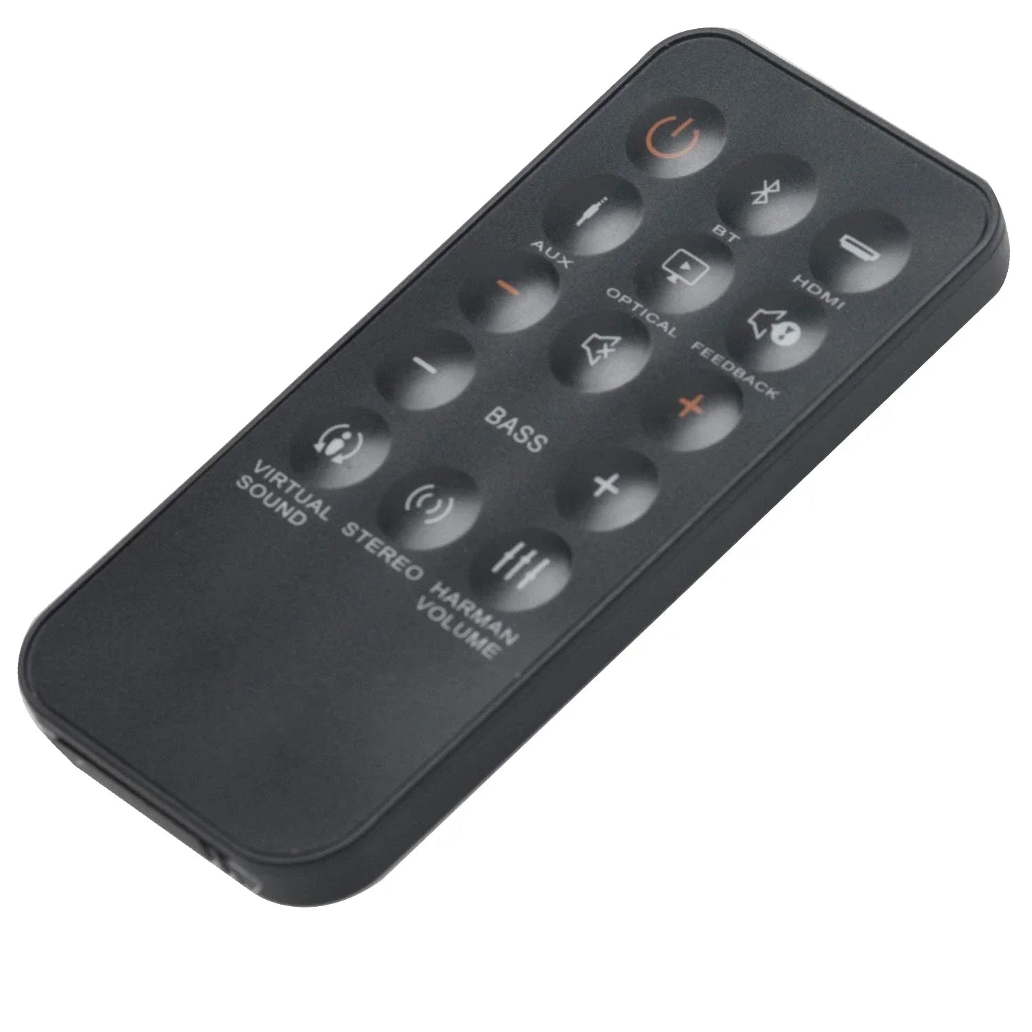 Black plastic remote control for jbl home cinema soundbar sb350 with labeled buttons for power bluetooth hdmi and volume adjustments