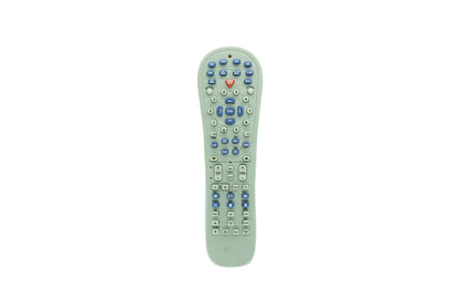 Light green plastic remote control with blue white buttons and red heart button for kenwood krf-x9070d audio video surround receiver