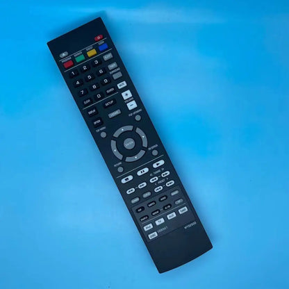 Black plastic remote control with matte finish and color-coded buttons for yamaha wy92500 brx-610 mcr-750 blu-ray system