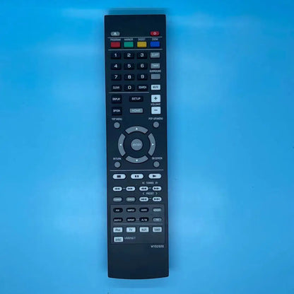 Black plastic remote control with matte finish and color-coded buttons for yamaha wy92500 brx-610 mcr-750 blu-ray system