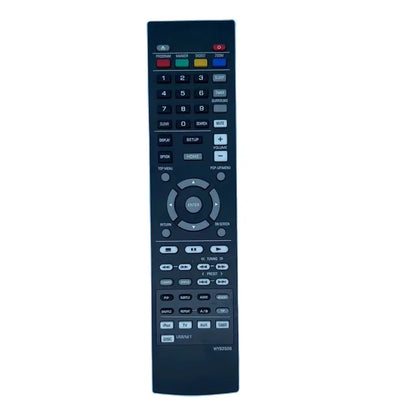 Black plastic remote control with matte finish and color-coded buttons for yamaha wy92500 brx-610 mcr-750 blu-ray system