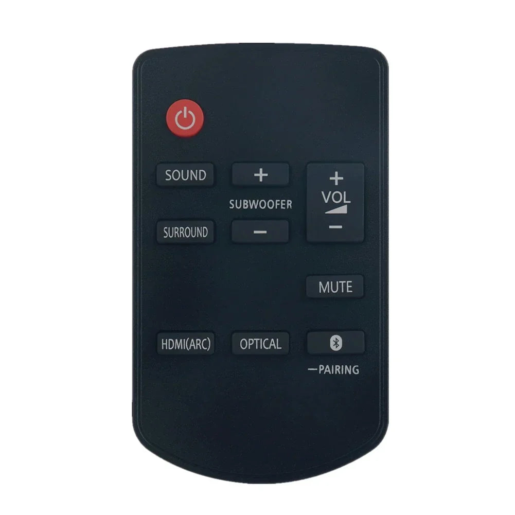 Black remote control n2qayc000115 with red power button and labeled sound and hdmi controls for panasonic su-htb488 sc-htb688eb-k theater tv sound system