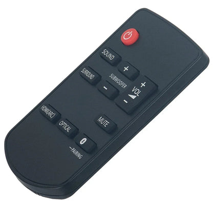 Black plastic remote control n2qayc000115 with labeled buttons for theater tv sound for panasonic su-htb488 sc-htb688eb-k