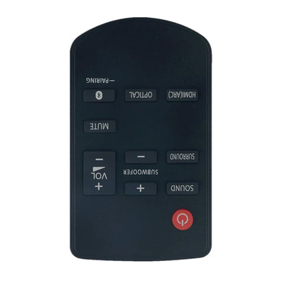 Black plastic remote control n2qayc000115 with labeled audio buttons and red power button for panasonic su-htb488 sc-htb688eb-k theater tv sound system