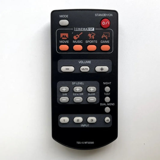 Black remote control tss-15 wf50580 with orange and gray buttons for yamaha home theater tss-20 wn82710 amplifier