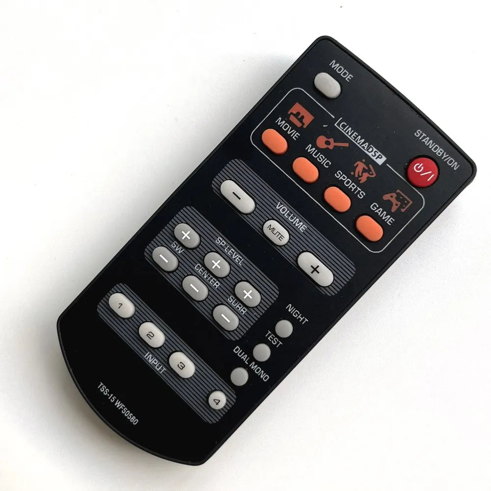 Black plastic remote control tss-15 wf50580 with orange and gray buttons for Yamaha home theater tss-20 wn82710 system