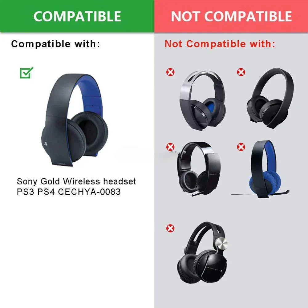 Black sony gold wireless ps3 headset with blue ear pads and head beam cushion for surround sound cechya-0083 use