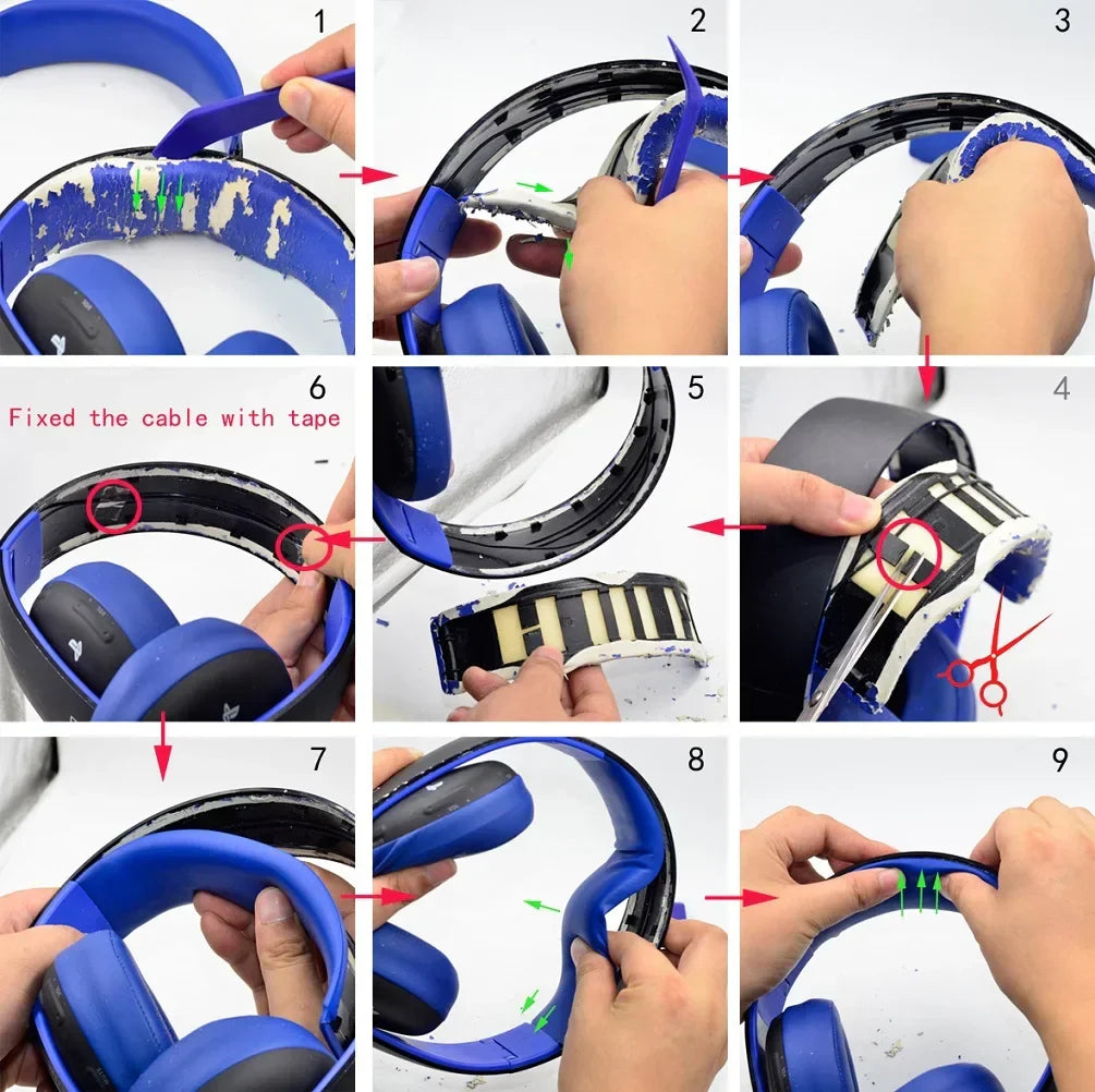 Blue and black over-ear headphones with foam earcups and adjustable plastic frame for gold wireless ps3 surround sound cechya-0083