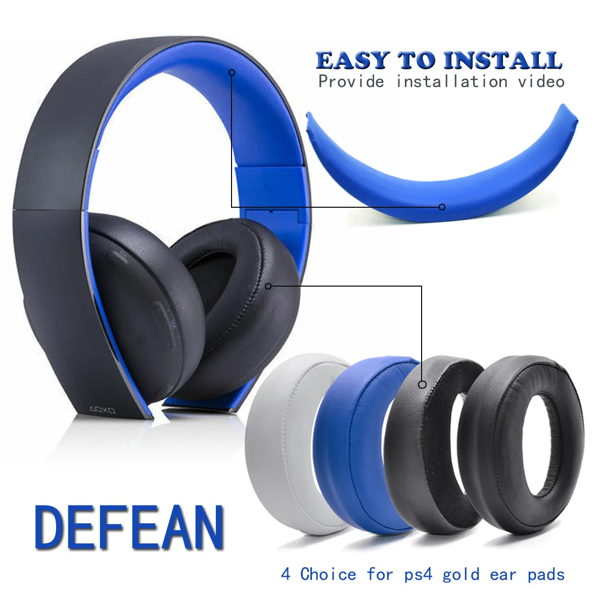 Blue and black soft cushioned replacement ear pads with head beam cushion for gold wireless PS3 surround sound CECHYA-0083 headset