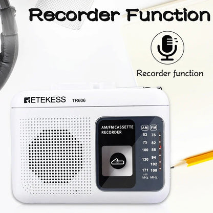 White plastic retekess tr606 white portable voice recorder with black control panel and external microphone recording support