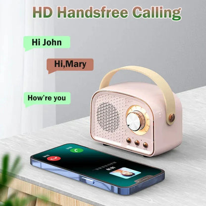 Pastel pink retro bluetooth-compatible speaker with beige handle and gold-tone dial tws music player hifi stereo
