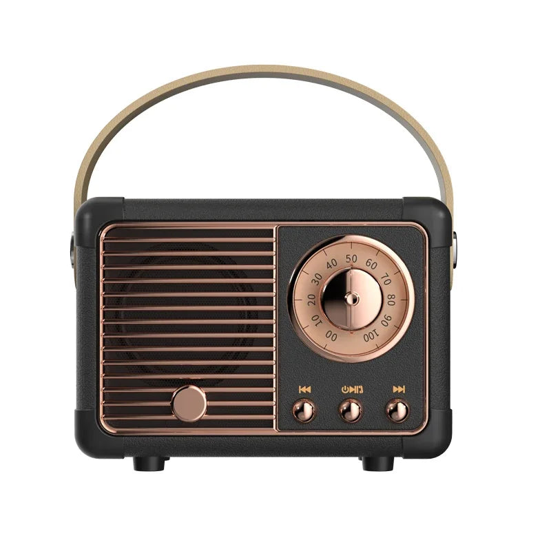 Retro-style black and rose gold bluetooth speaker with curved handle portable altavoz bluetooth subwoofer for outdoor use