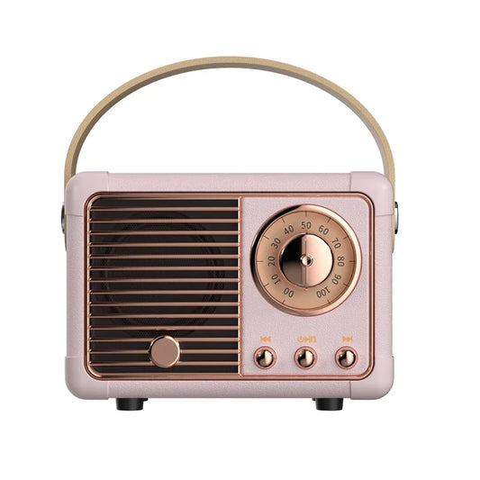 Rose gold retro bluetooth speaker with beige handle and copper-tone dial mini outdoor student card portable subwoofer