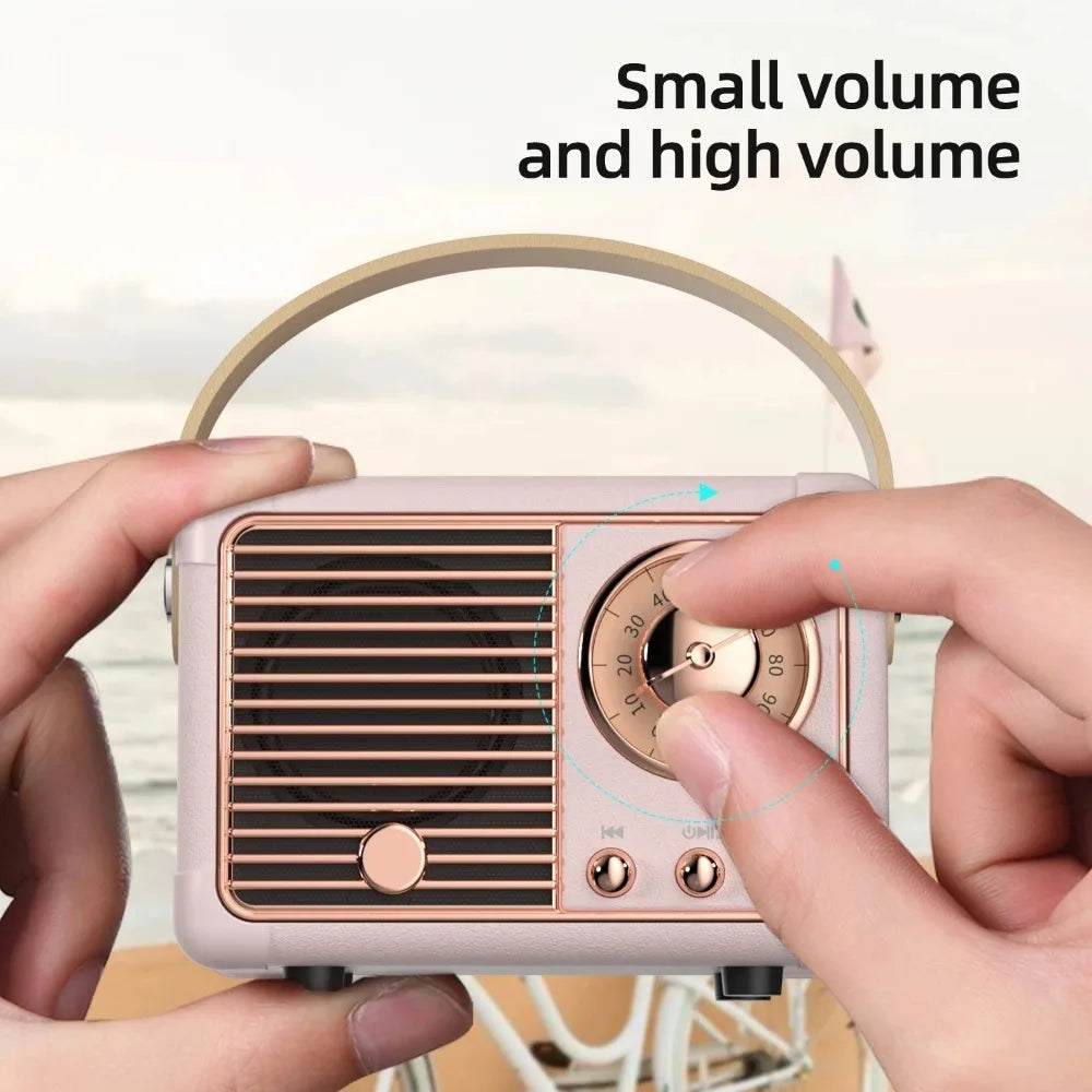 Pastel pink retro bluetooth speaker with rose gold accents and wooden handle portable outdoor altavoz bluetooth