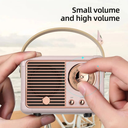 Pastel pink retro bluetooth speaker with rose gold accents and wooden handle portable outdoor altavoz bluetooth