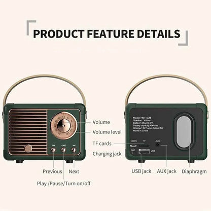 Vintage-style green retro bluetooth speaker with brass rotary dial usb and aux inputs portable outdoor altavoz bluetooth