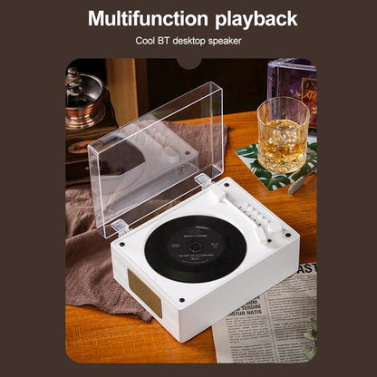 White multifunctional retro cd player with rechargeable wireless bluetooth 5.0 and transparent acrylic lid music player usb