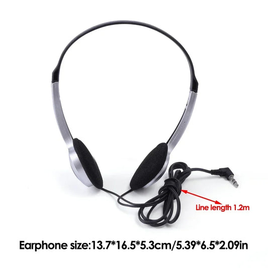 Black and silver retro classic headset with padded earcups 1.2-meter cable for music mp3 walkman and small headphones sports use