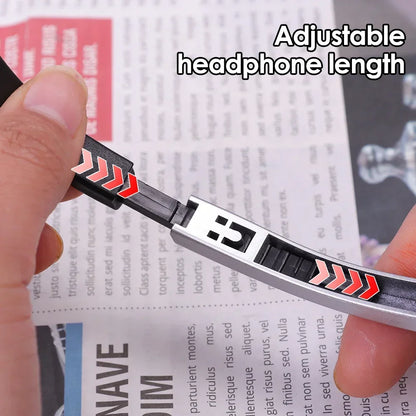 Black and silver adjustable retro classic headset cable with red accents and smiling face metallic slider for music mp3 walkman small headphones sports