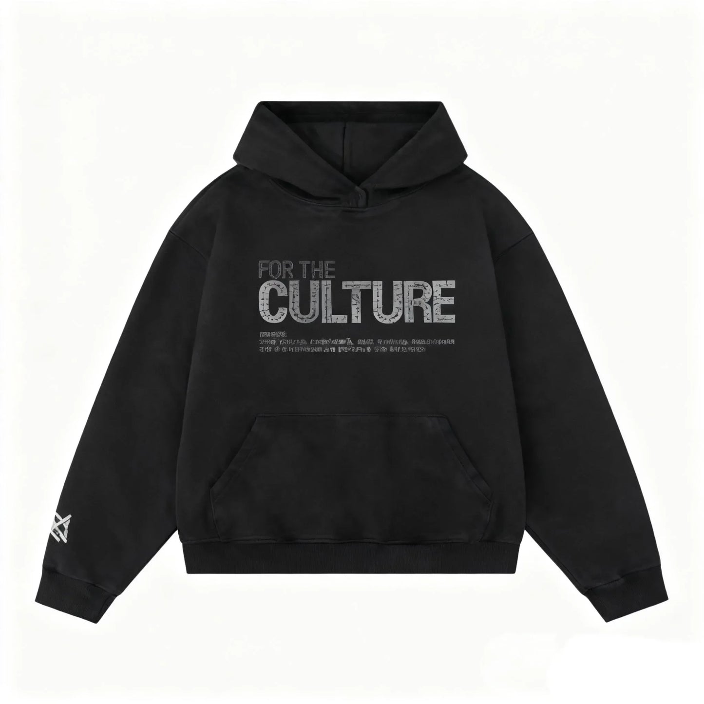 Black hoodie with for the culture printed in silver rhinestones on chest in retro fashion hoodies loose american personalized style