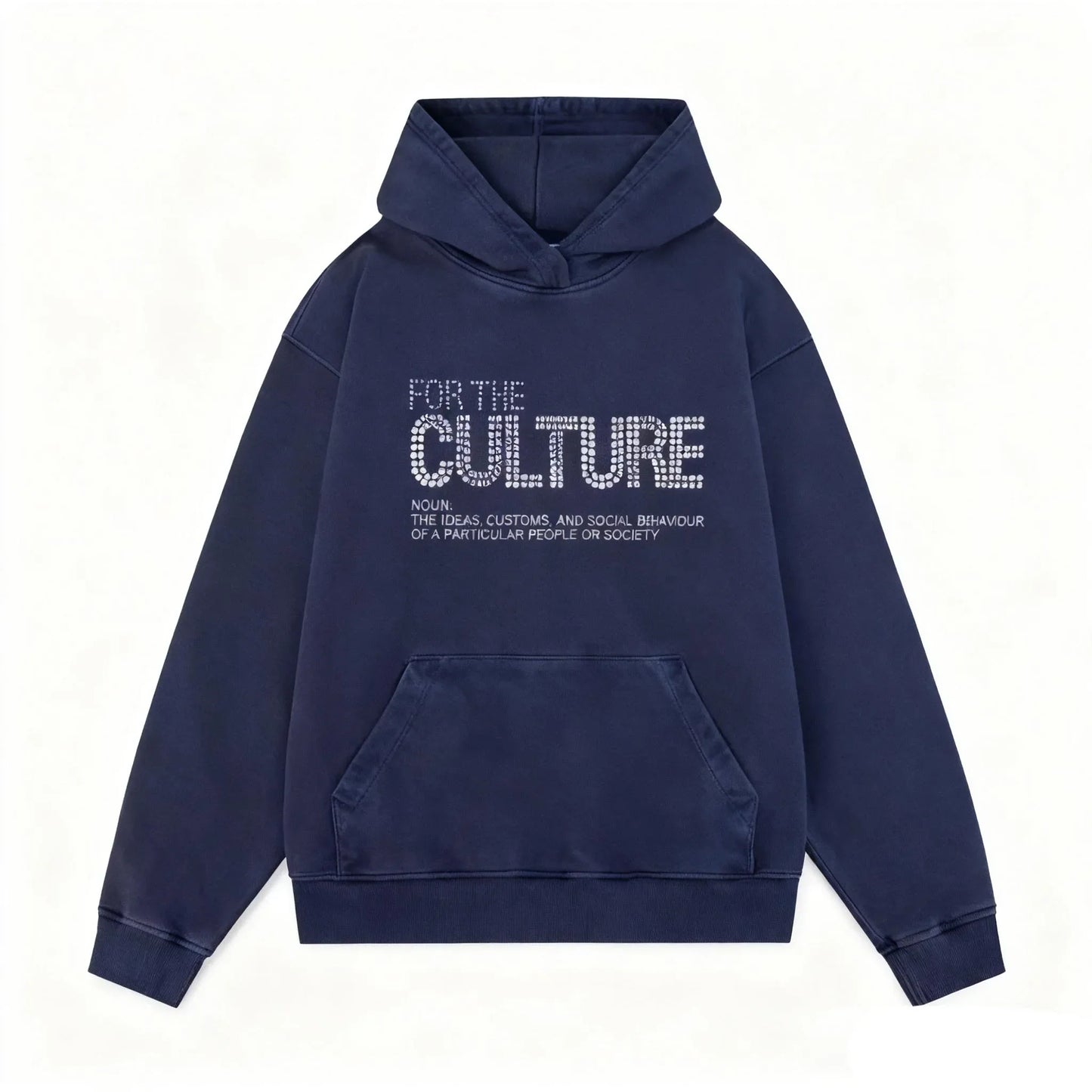 Navy blue retro fashion hoodies featuring loose american personalized fit and for the culture rhinestones trendy streetwear design